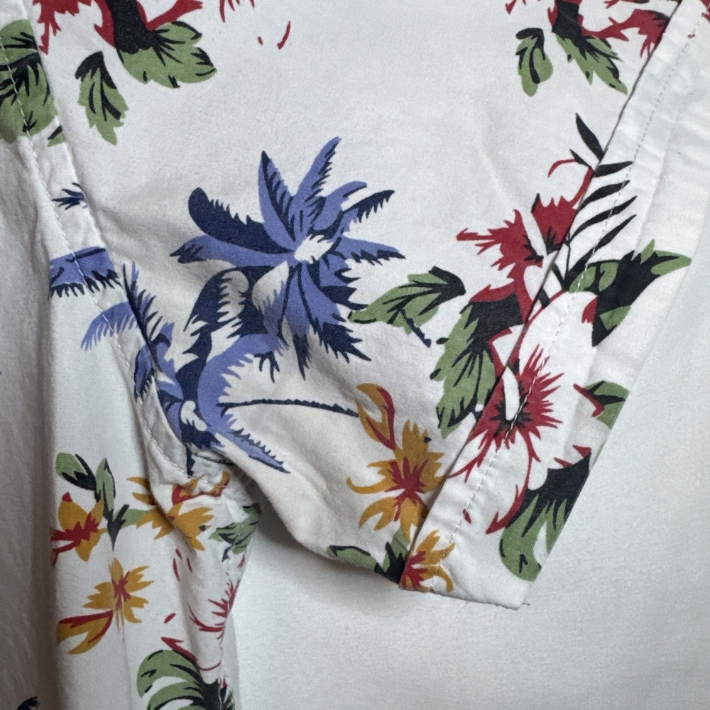 Men's Denim & Flower Short Sleeve Floral Button-Up Cotton Shirt Medium -Slim Fit - Picture 8 of 14